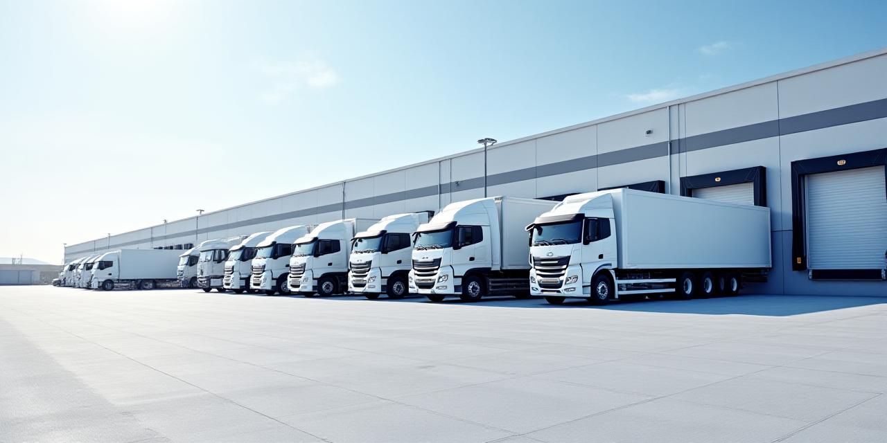 Modern logistics hub with fleet of trucks